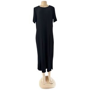 Vintage Barbara Lesser Black Long Dress Short Sleeve‎ Vacation Lagenlook XL